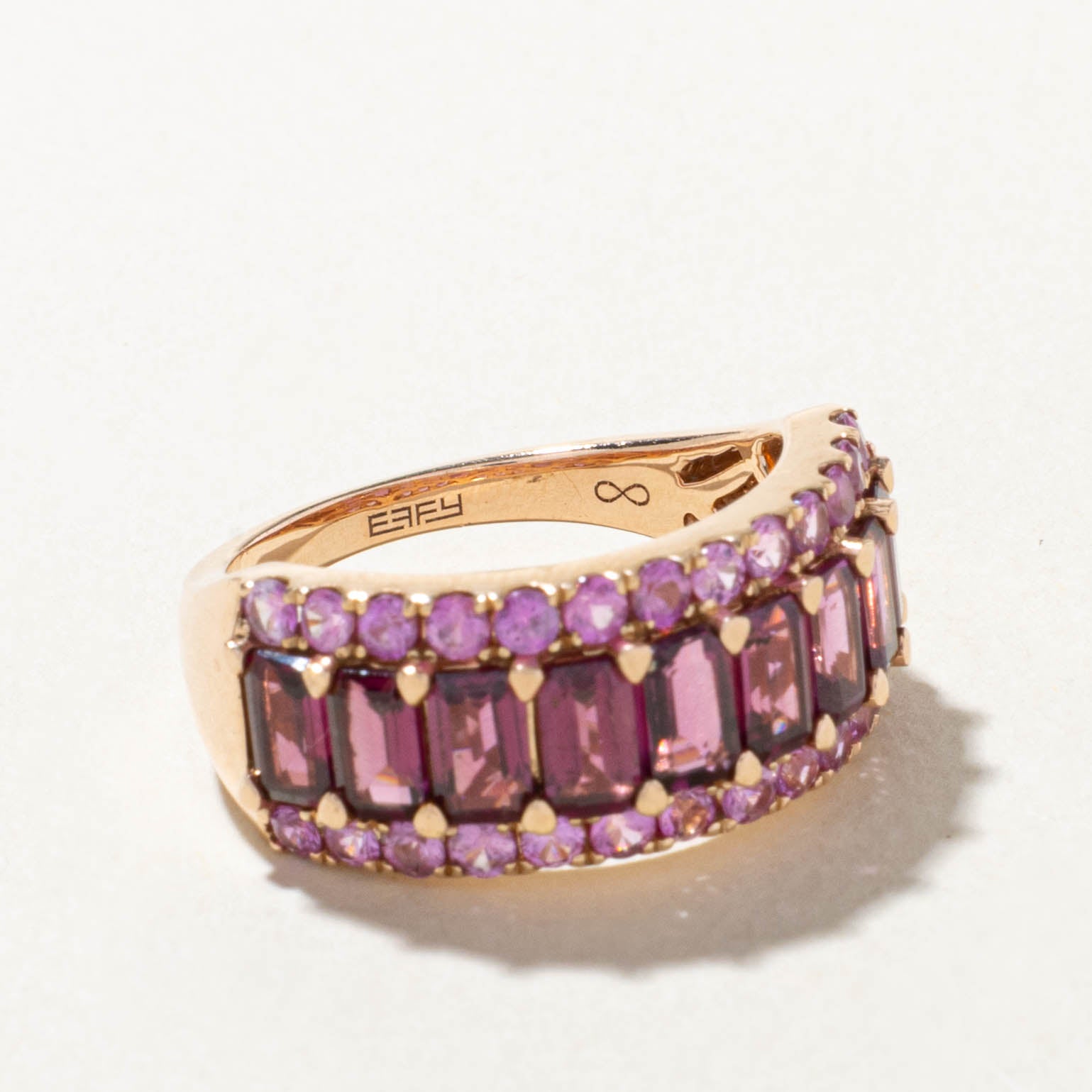 'Effy' Multi Row Pink Tourmaline & Sapphire Ring | 2.58ctw | SZ 7.25