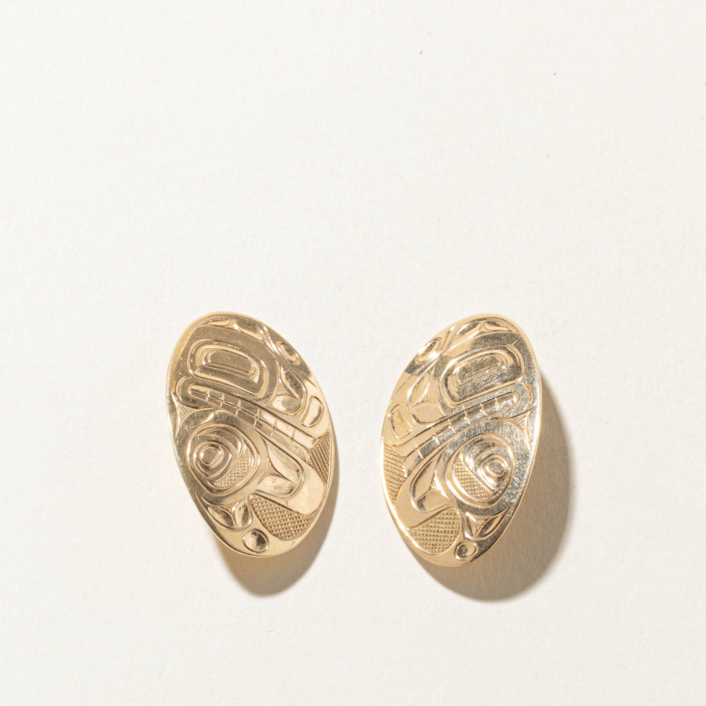 'Bill Helin' 14k Yellow Gold Indigenous Clip On Earrings