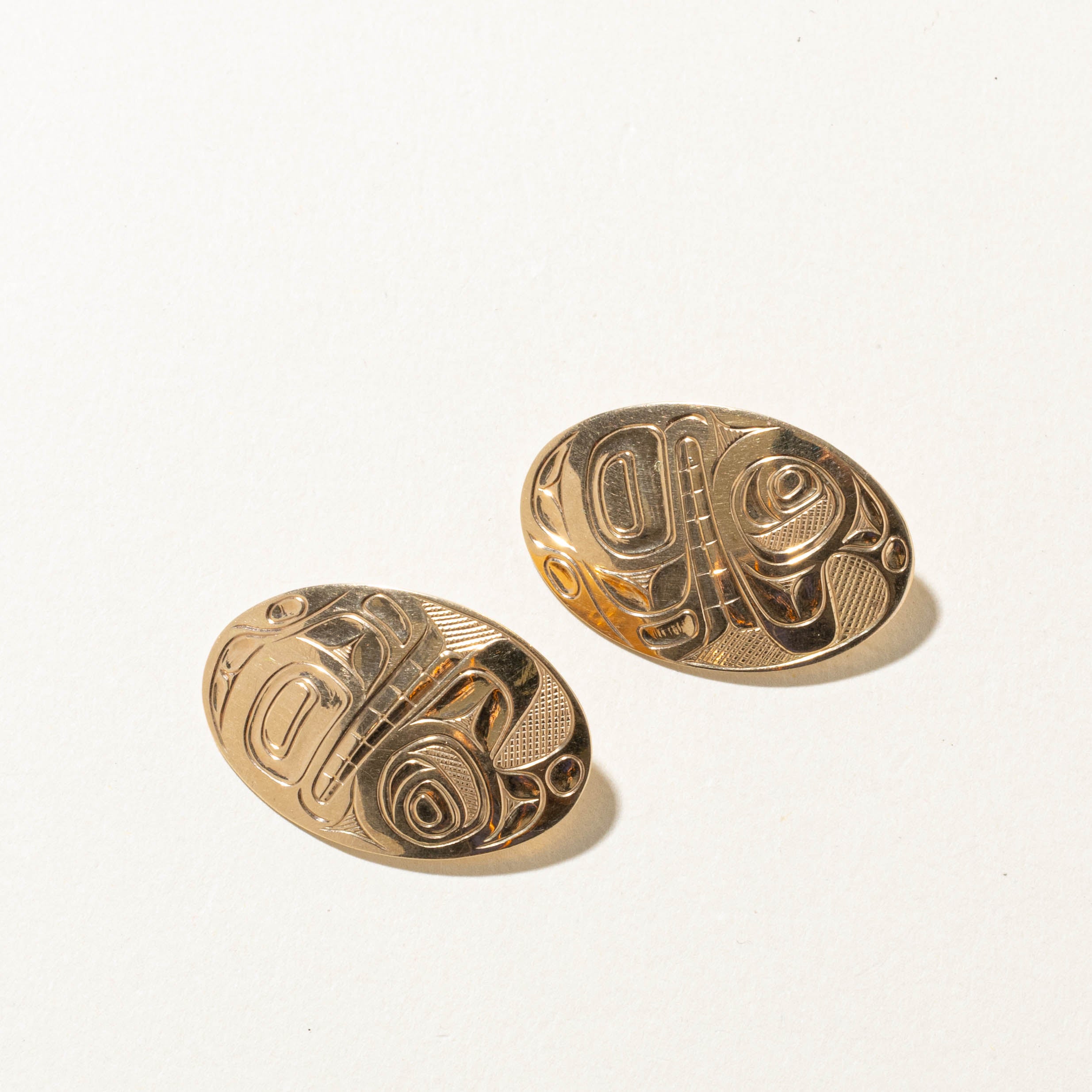 'Bill Helin' 14k Yellow Gold Indigenous Clip On Earrings