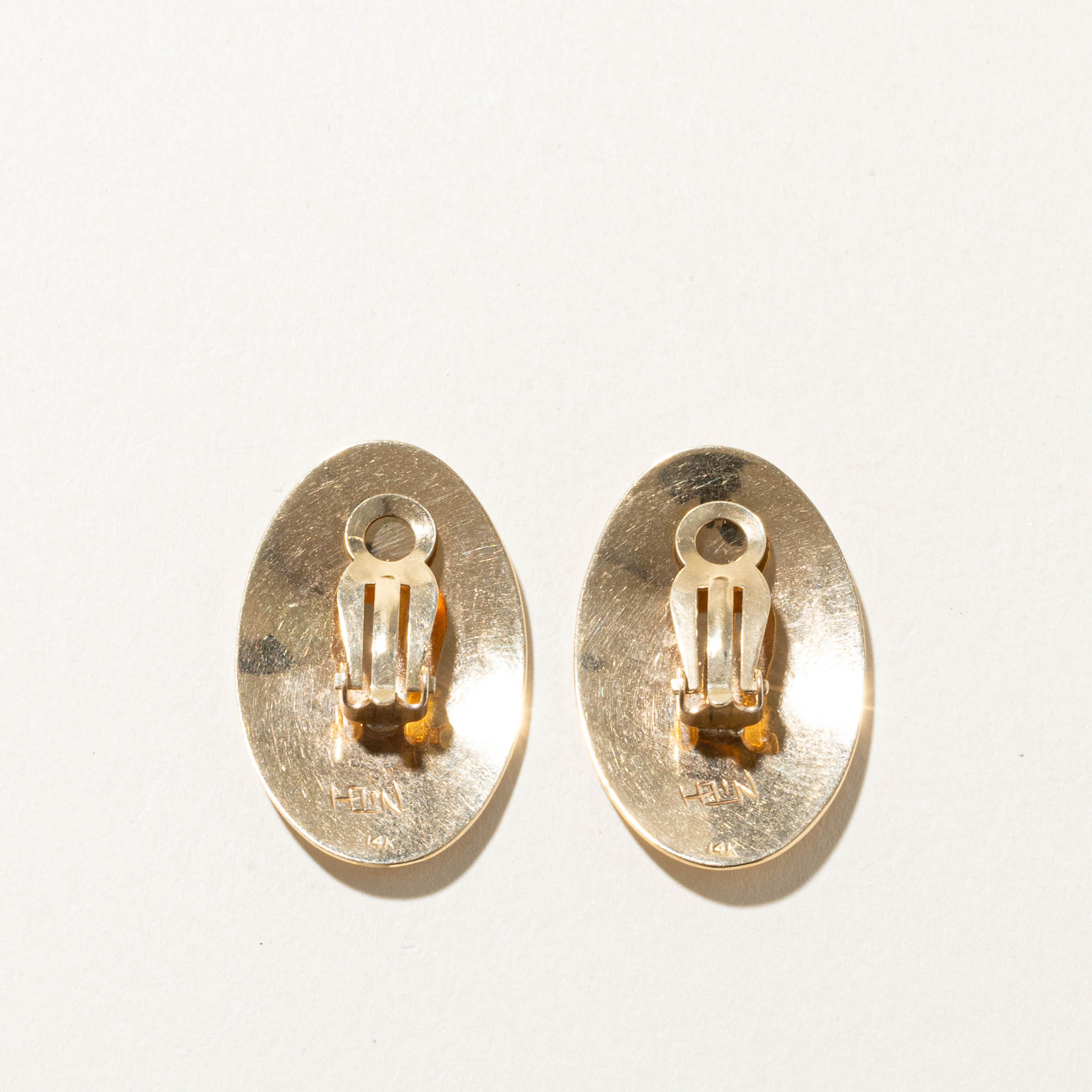 'Bill Helin' 14k Yellow Gold Indigenous Clip On Earrings