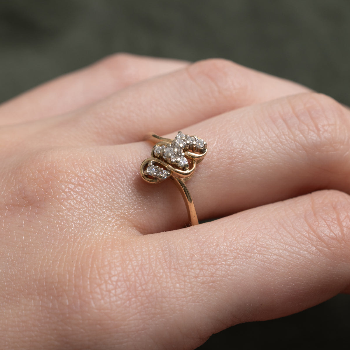Canadian Diamond Cluster Scrollwork Bypass Ring | 0.10ctw | SZ 7.75
