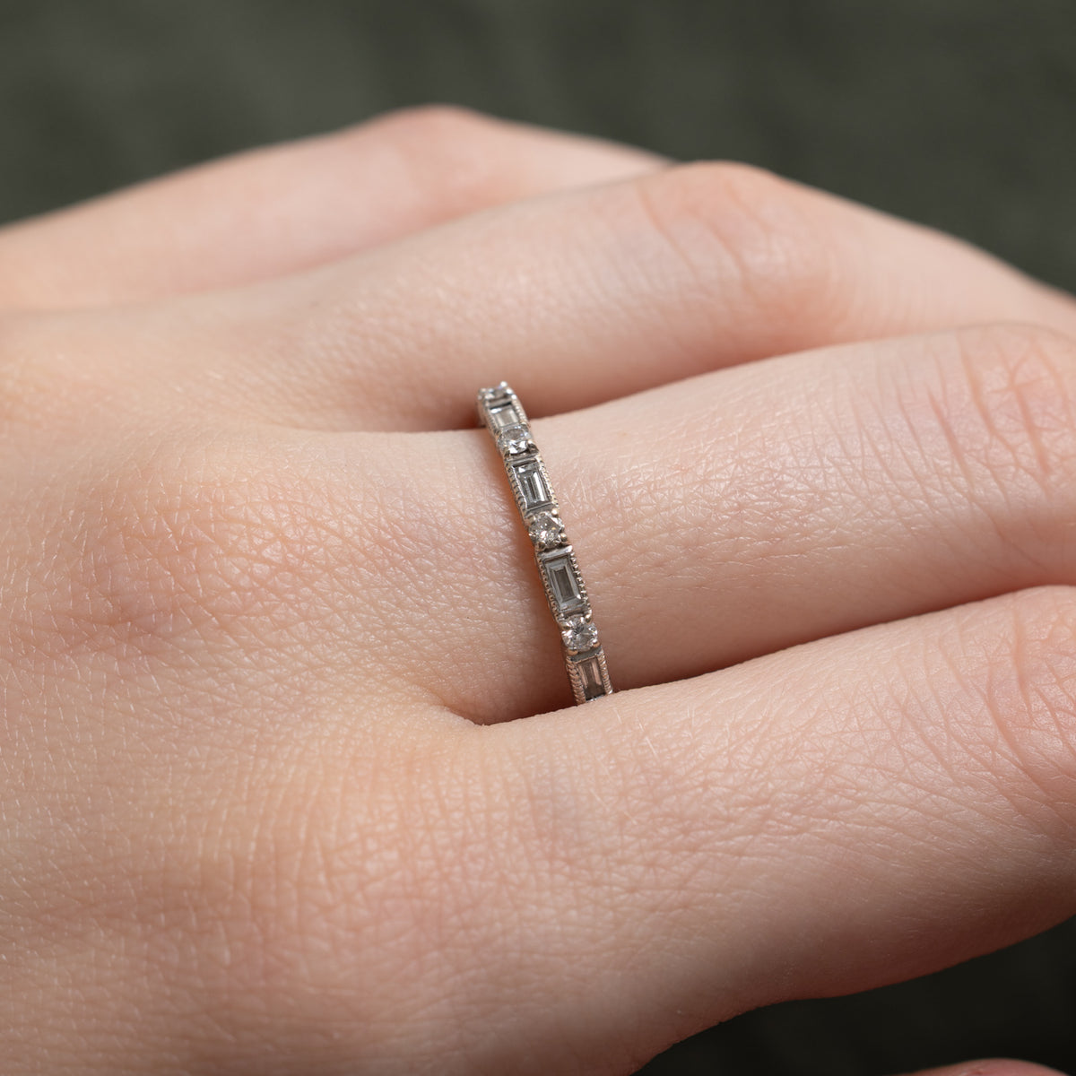 18k Semi Eternity Mixed Cut Diamond Engraved Band | 0.20ctw | 2.30mm | SZ 8