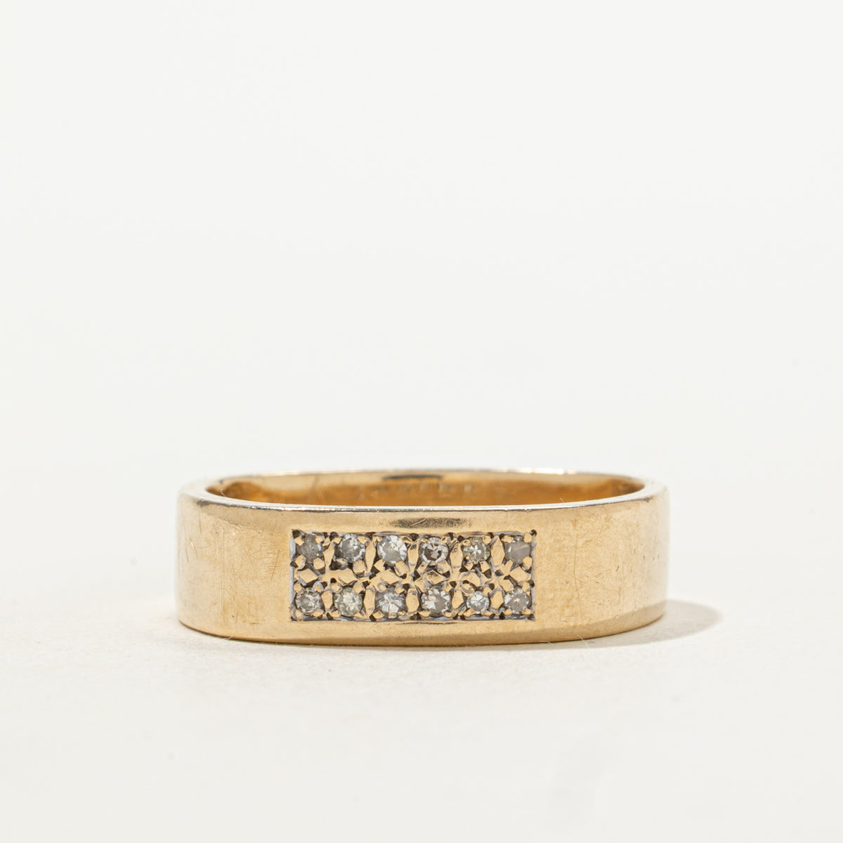 10k Pave Set Diamond Grid Soft-Square Band | 0.06ctw | 5.75mm | SZ 8.25