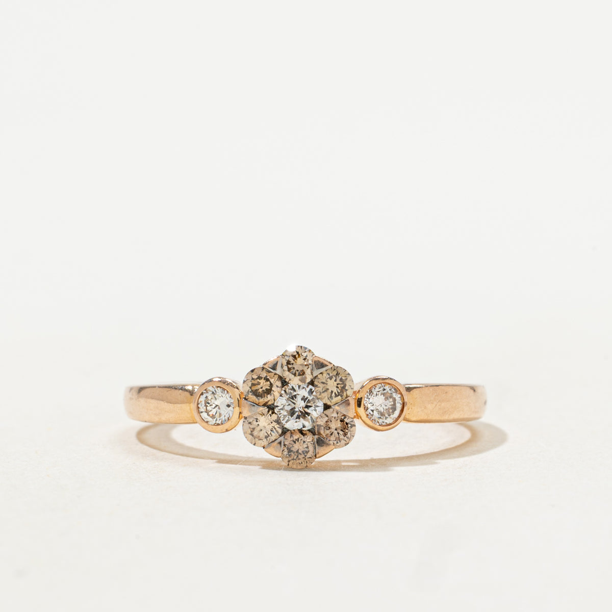 14k Brown & White Diamond Floral Cluster Ring | 0.29ctw | SZ 7