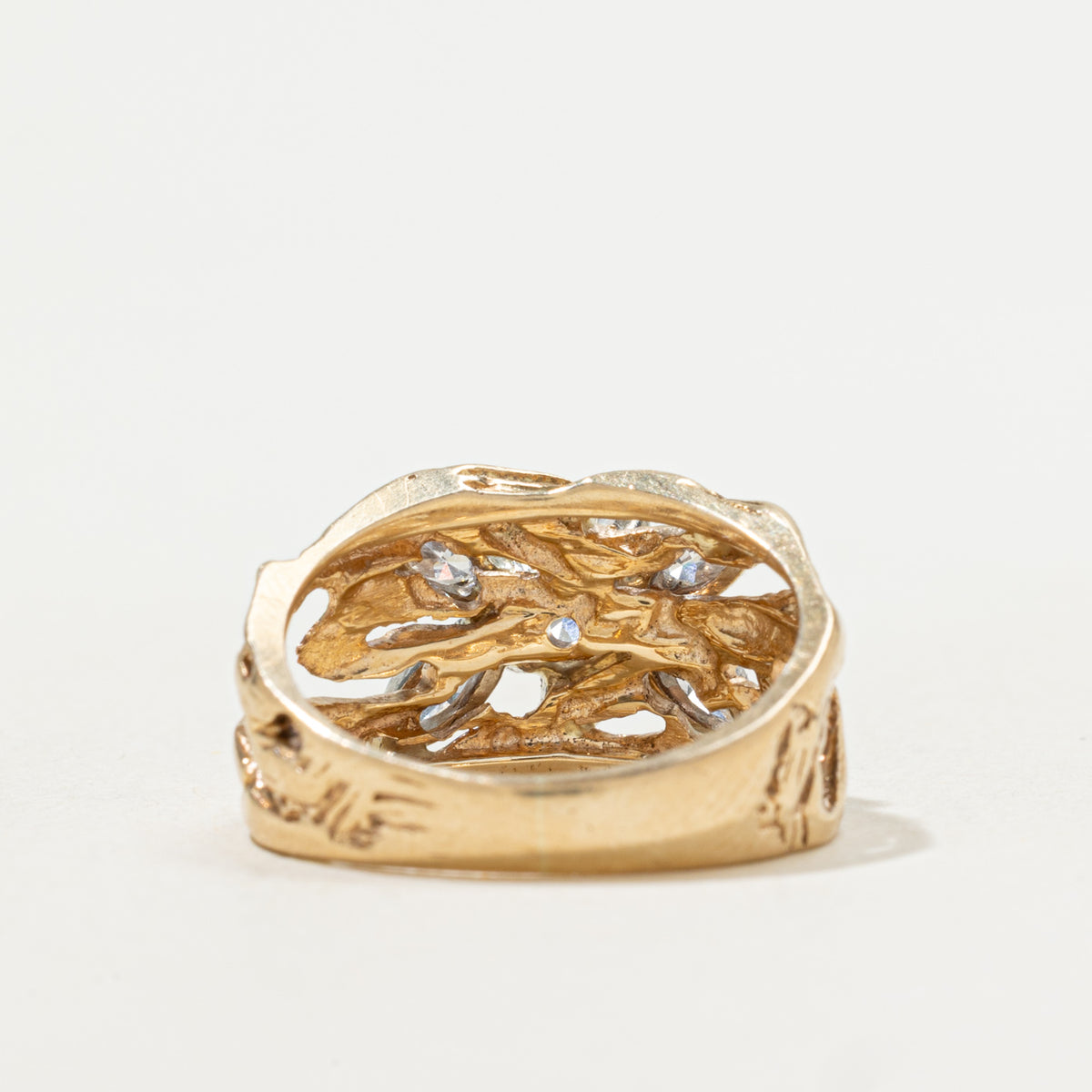 14k Diamond Floral Cluster Textured Openwork Organic Ring | 0.65ct SI1 H, 0.34ctw | SZ 4.5