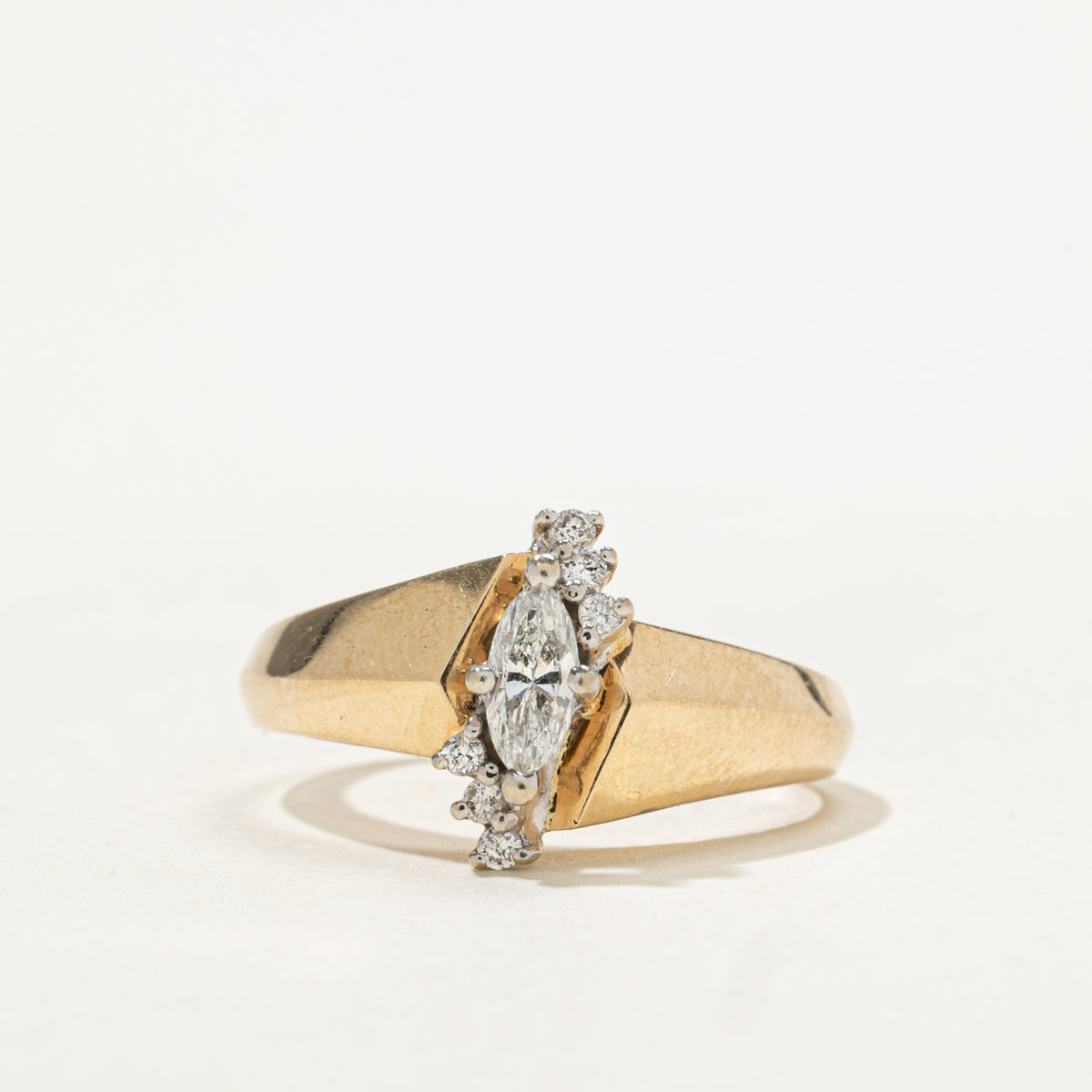 14k Marquise Cut Diamond Accented Knife Edge Ring | 0.20ct I2 G, 0.04ctw | SZ 7.25
