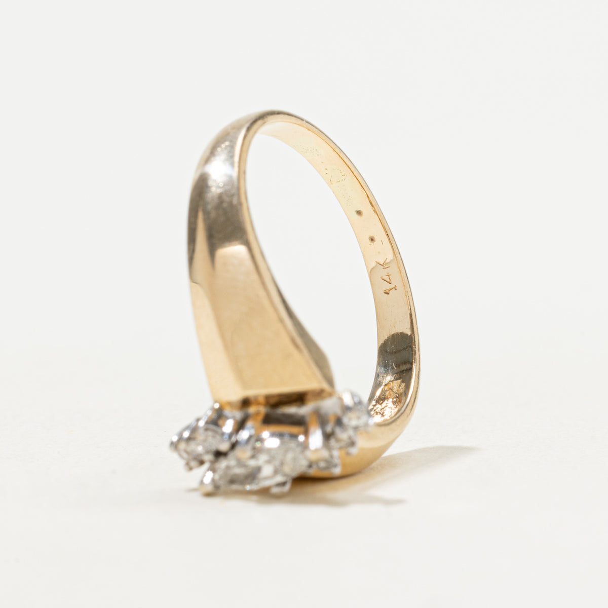 14k Marquise Cut Diamond Accented Knife Edge Ring | 0.20ct I2 G, 0.04ctw | SZ 7.25