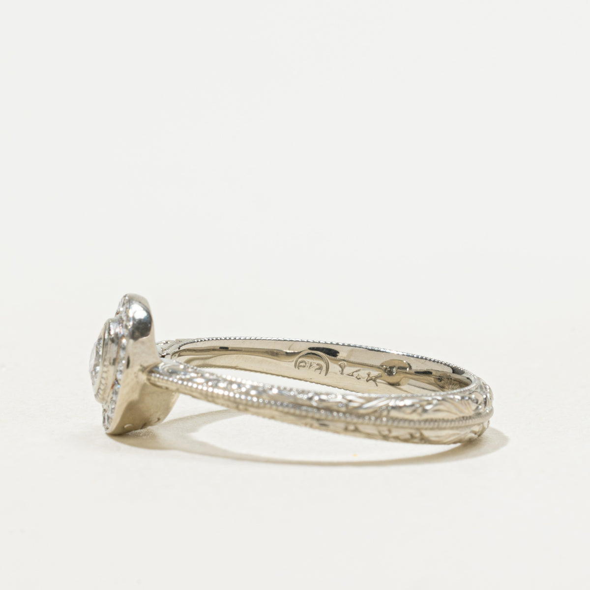 14k Bezel Set Diamond Halo Engraved Ring | 0.13ctw | SZ 6