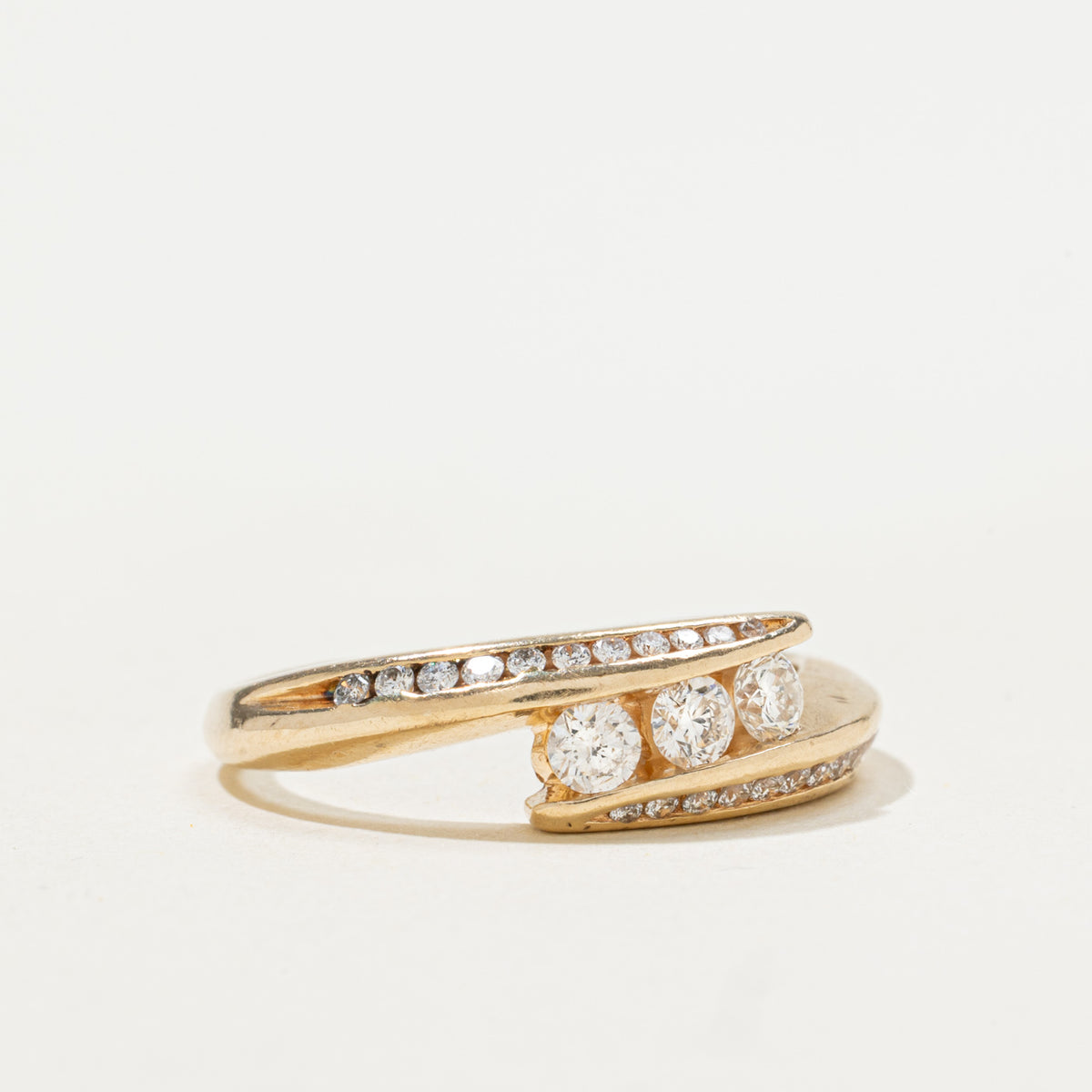 14k Three Stone Diamond Bypass Ring | 0.41ctw | SZ 7.75