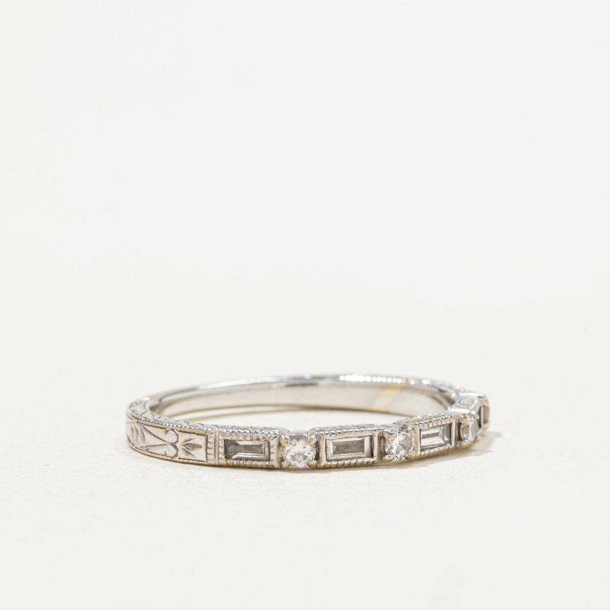 18k Semi Eternity Mixed Cut Diamond Engraved Band | 0.20ctw | 2.30mm | SZ 8