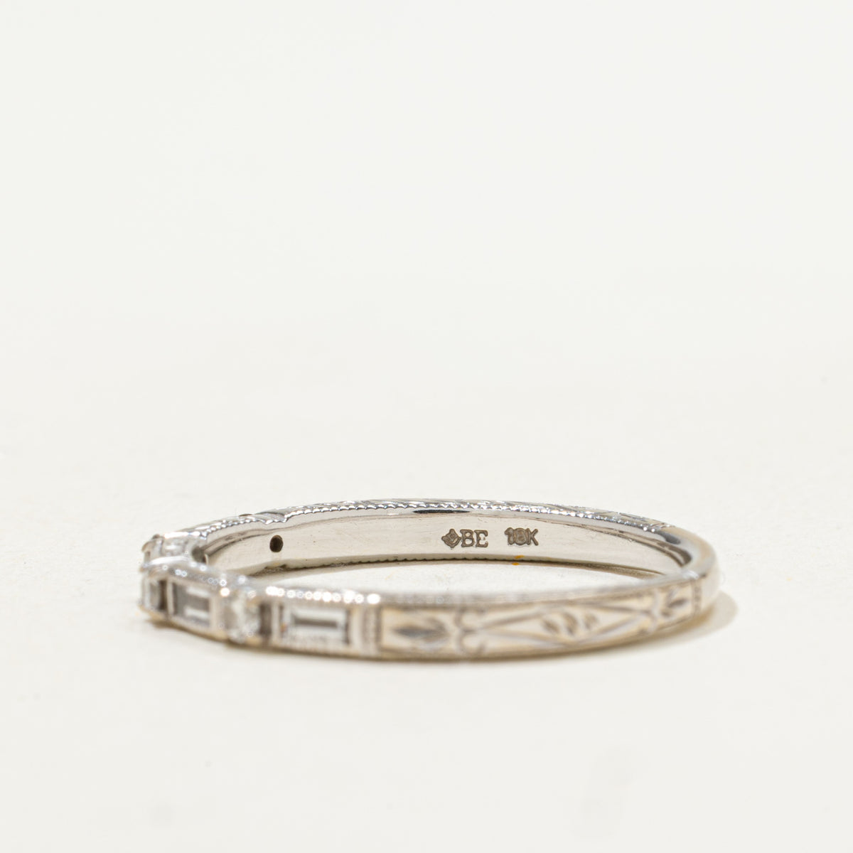 18k Semi Eternity Mixed Cut Diamond Engraved Band | 0.20ctw | 2.30mm | SZ 8