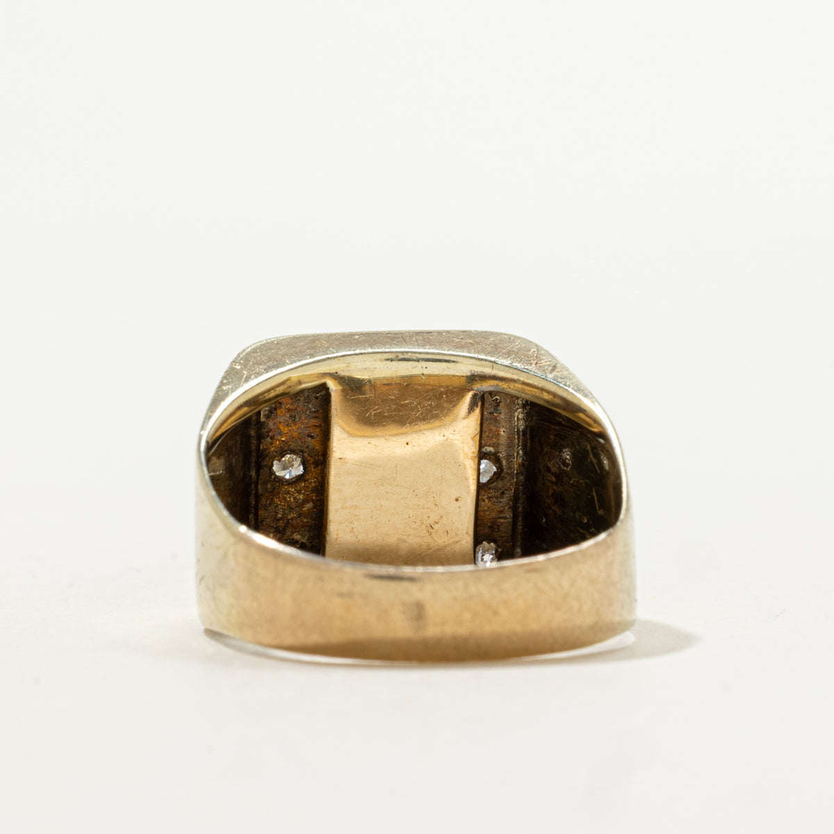 13k Diamond Grid Engraved Signet Ring | 0.18ctw | SZ 6.5