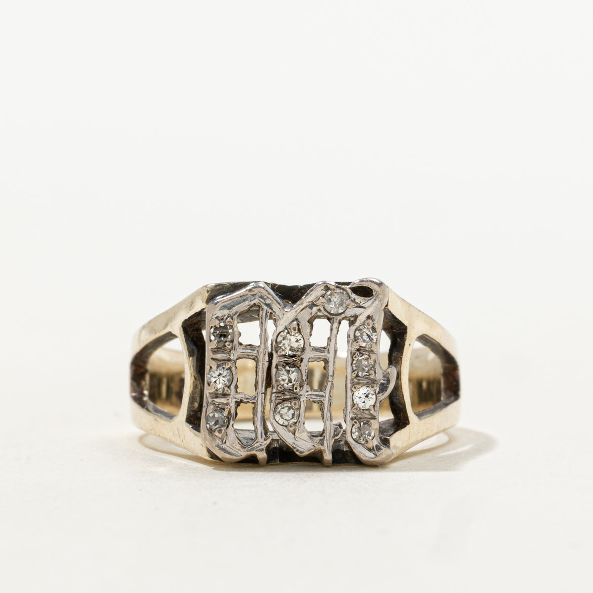 9k Diamond Openwork "M" Initial Signet Ring | 0.08ctw | SZ 5.5