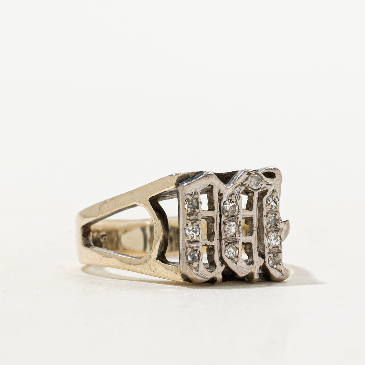 9k Diamond Openwork "M" Initial Signet Ring | 0.08ctw | SZ 5.5