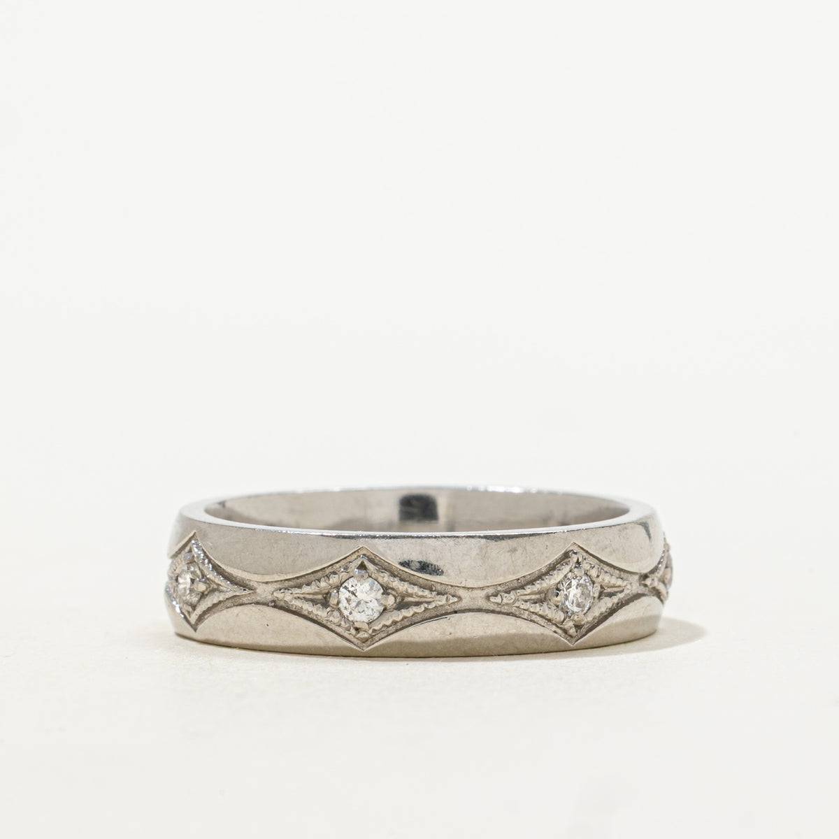 950 Platinum Eternity Diamond Geometric Patterned Band | 0.21ctw | 5.85mm | SZ 10.25
