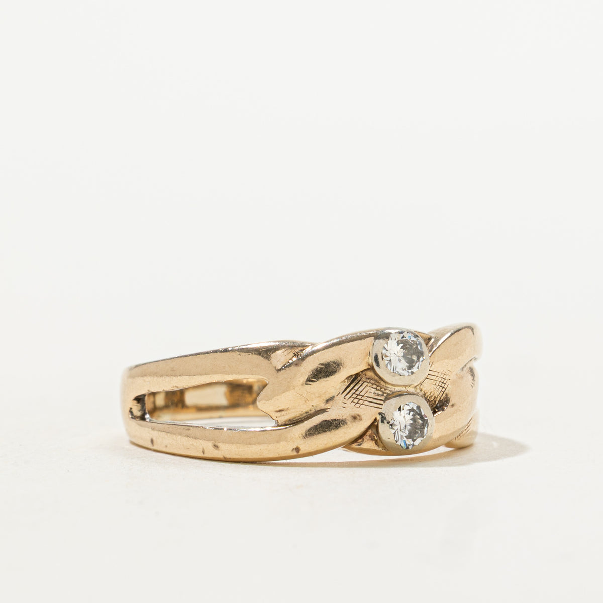 10k Two Stone Diamond Chain Link Ring | 0.10ct | SZ 6.75