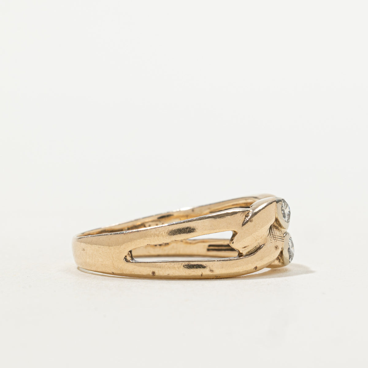 10k Two Stone Diamond Chain Link Ring | 0.10ct | SZ 6.75