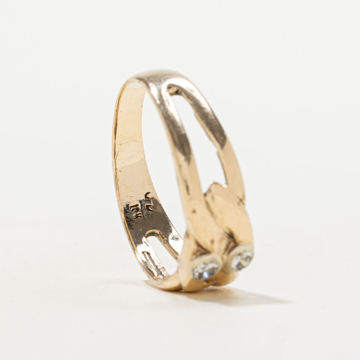 10k Two Stone Diamond Chain Link Ring | 0.10ct | SZ 6.75