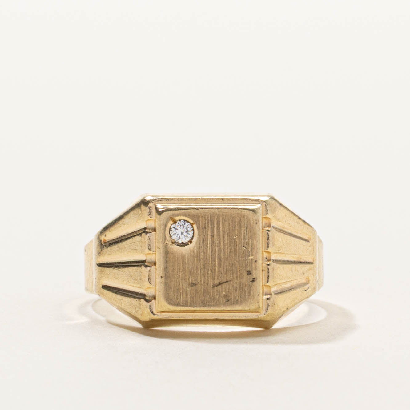 Vintage Canadian Diamond Grooved Signet Ring | SZ 7