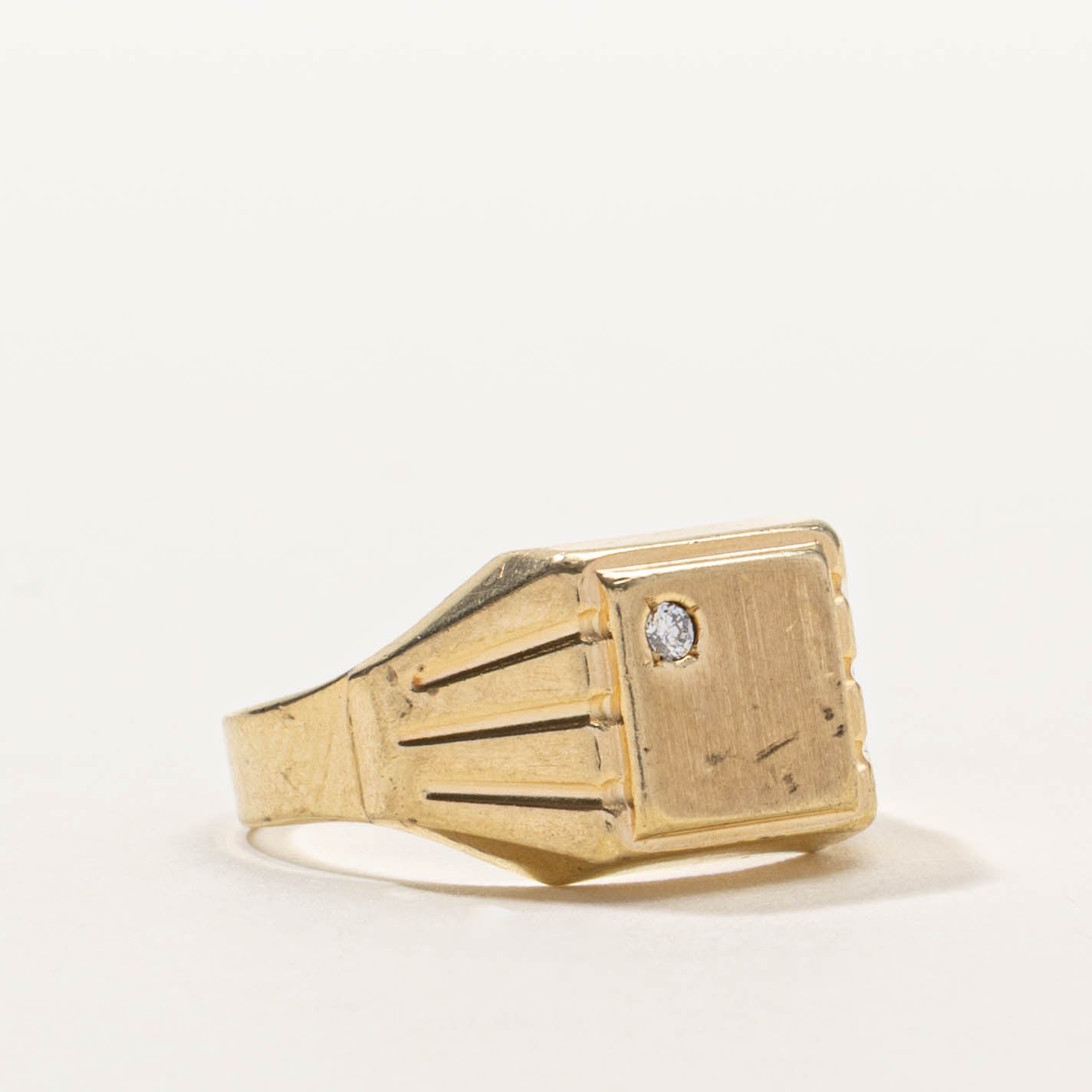 Vintage Canadian Diamond Grooved Signet Ring | SZ 7