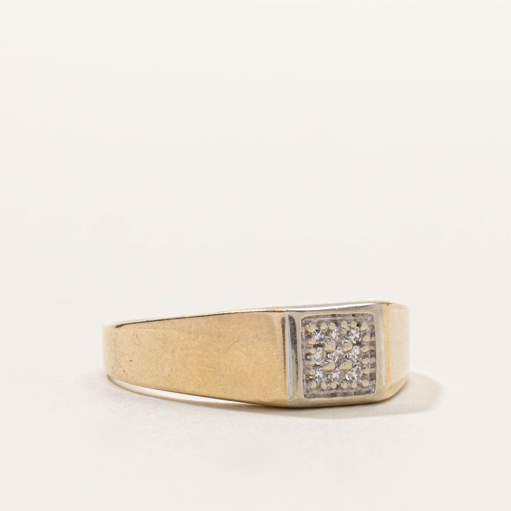 10k Diamond Grid Signet Ring | SZ 12.75