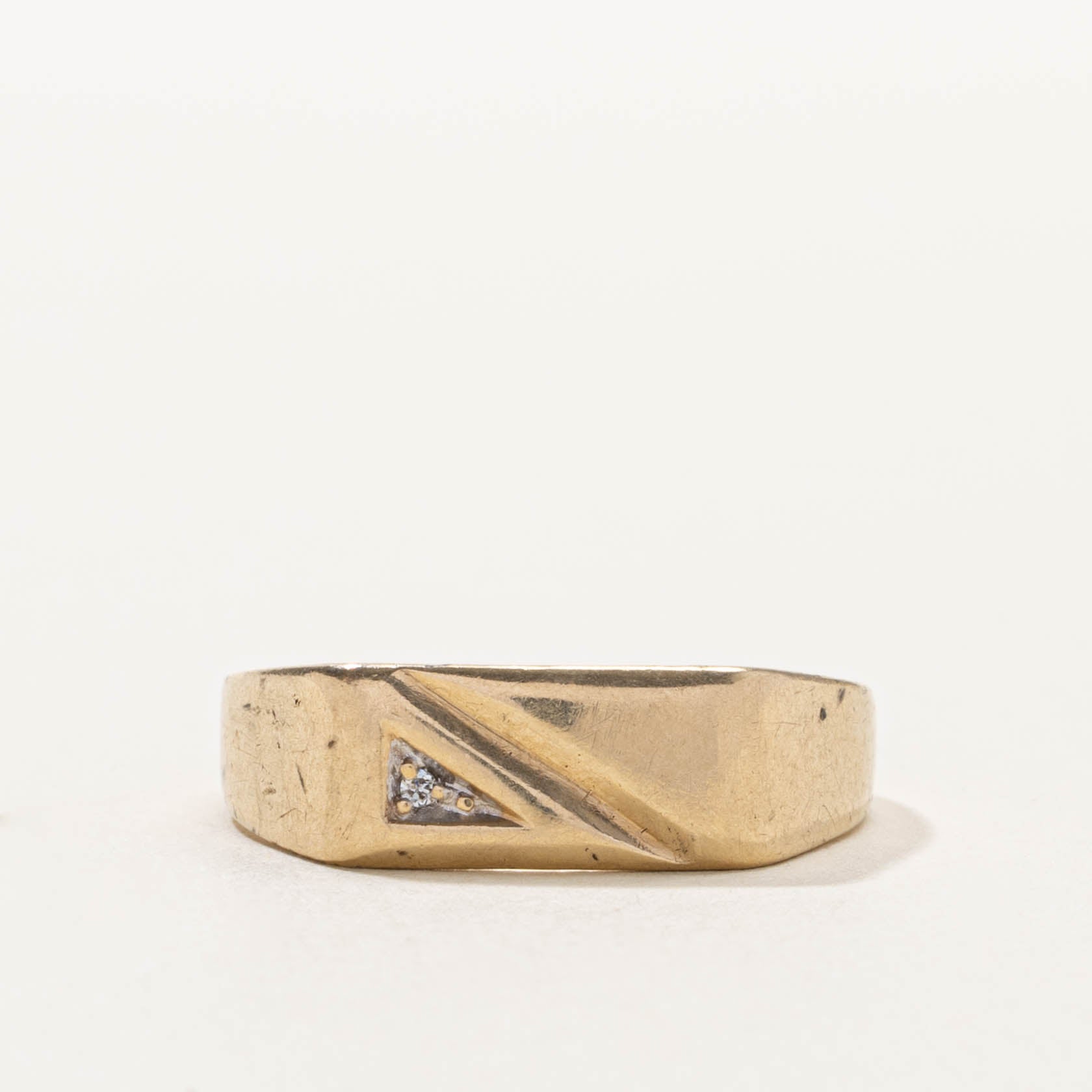 10k Diamond Diagonally Grooved Ring | SZ 9