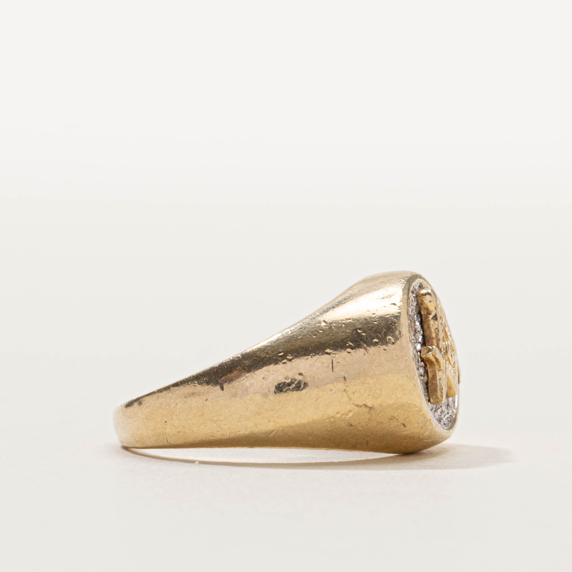 10k Diamond Masonic Crest Signet Ring | SZ 7.25