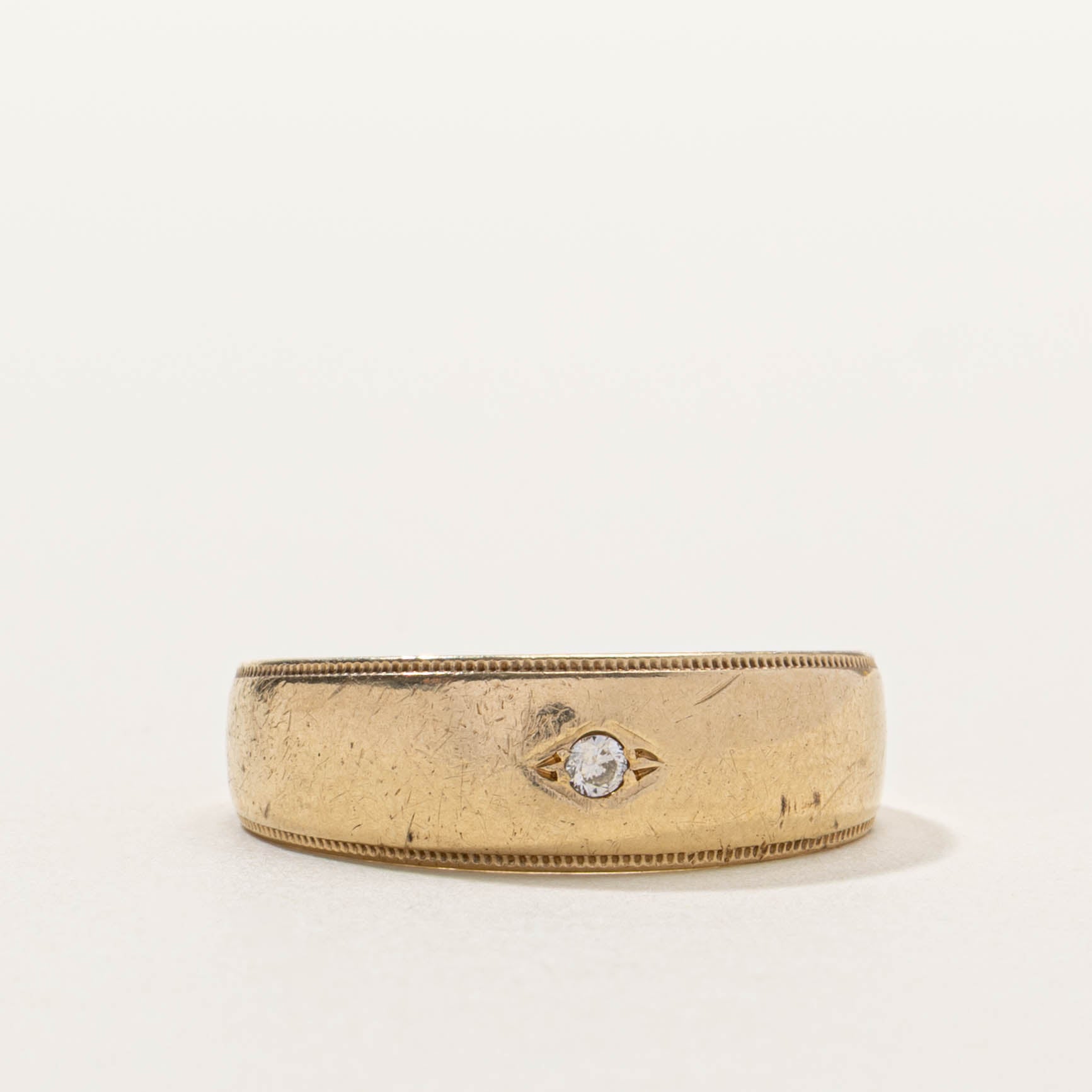 10K Single Stone Diamond Milgrained Band | SZ 9