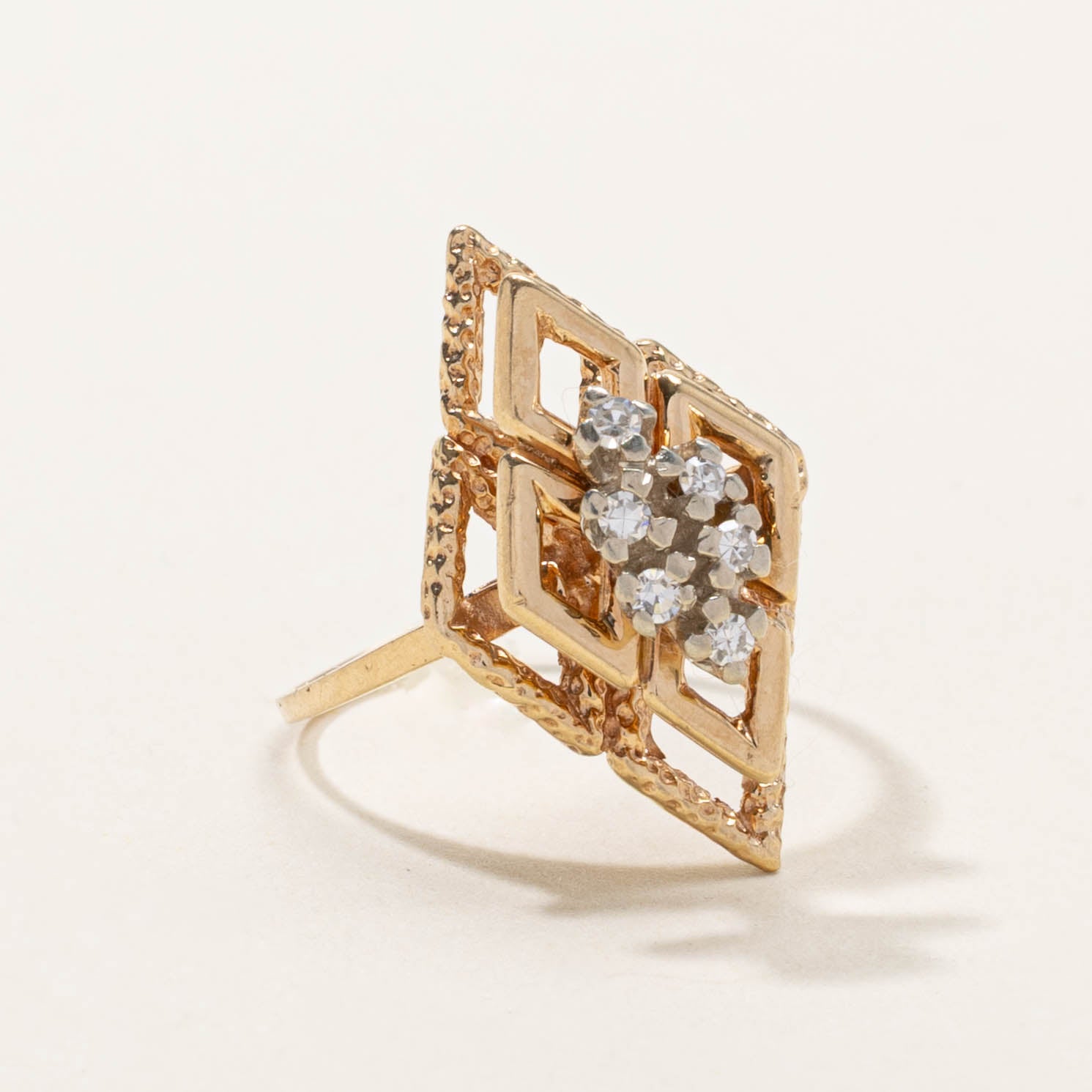 14k Diamond Openwork Cocktail Navette Ring | SZ 6