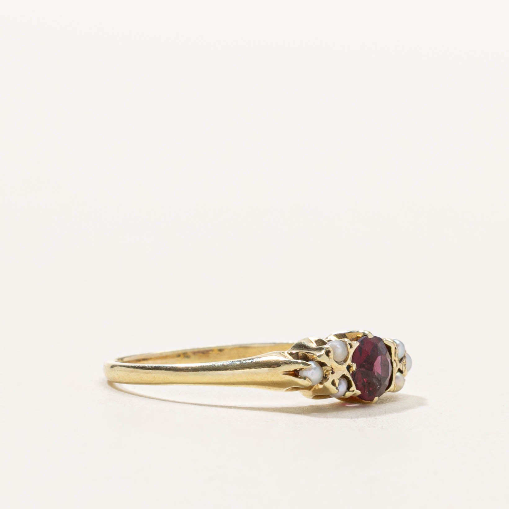 ‘Birks’ 14k Garnet & Seed Pearl Accents Ring | 0.28ct | SZ 4.75