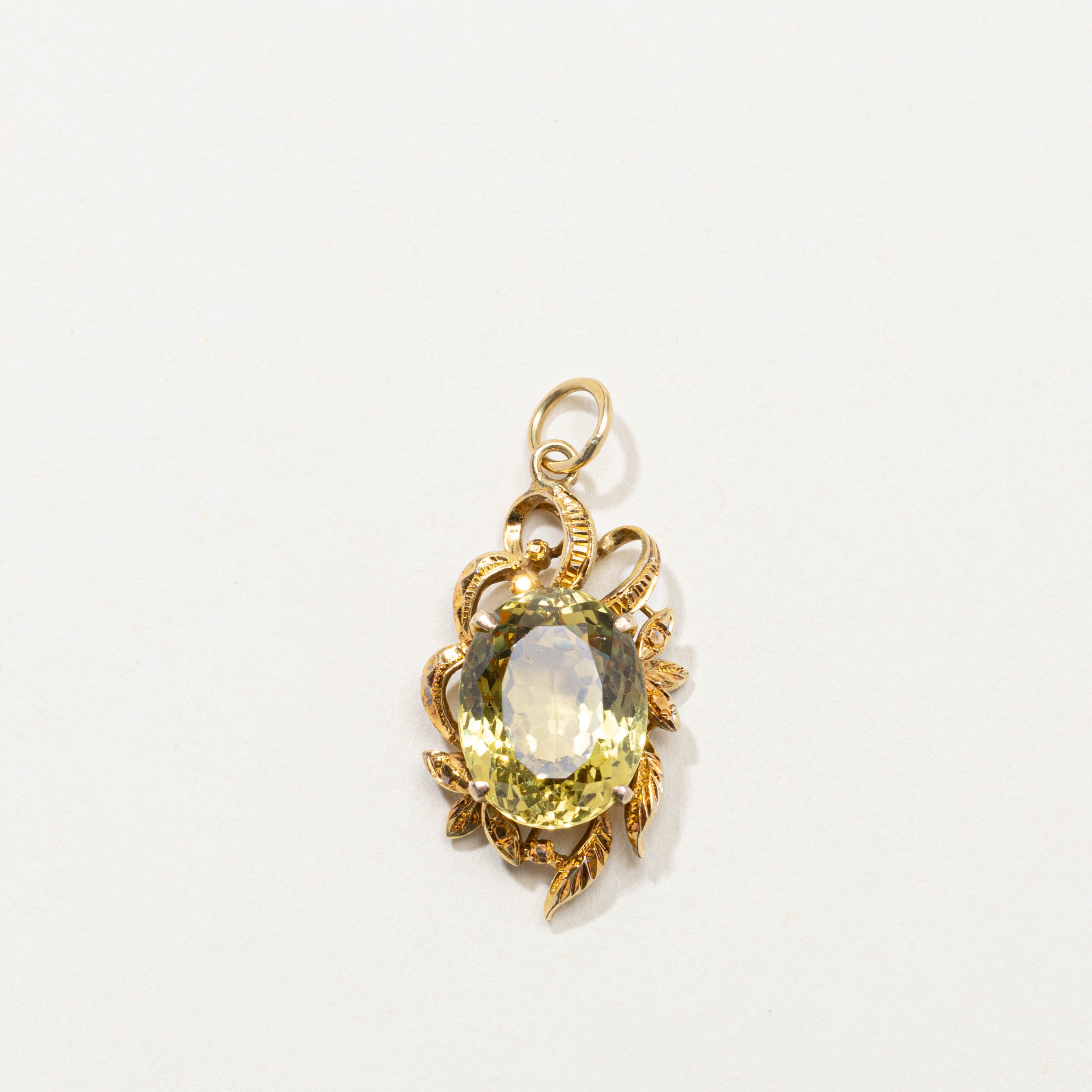 14k Oval Cut Citrine Openwork Floral Pendant | 8.00ct
