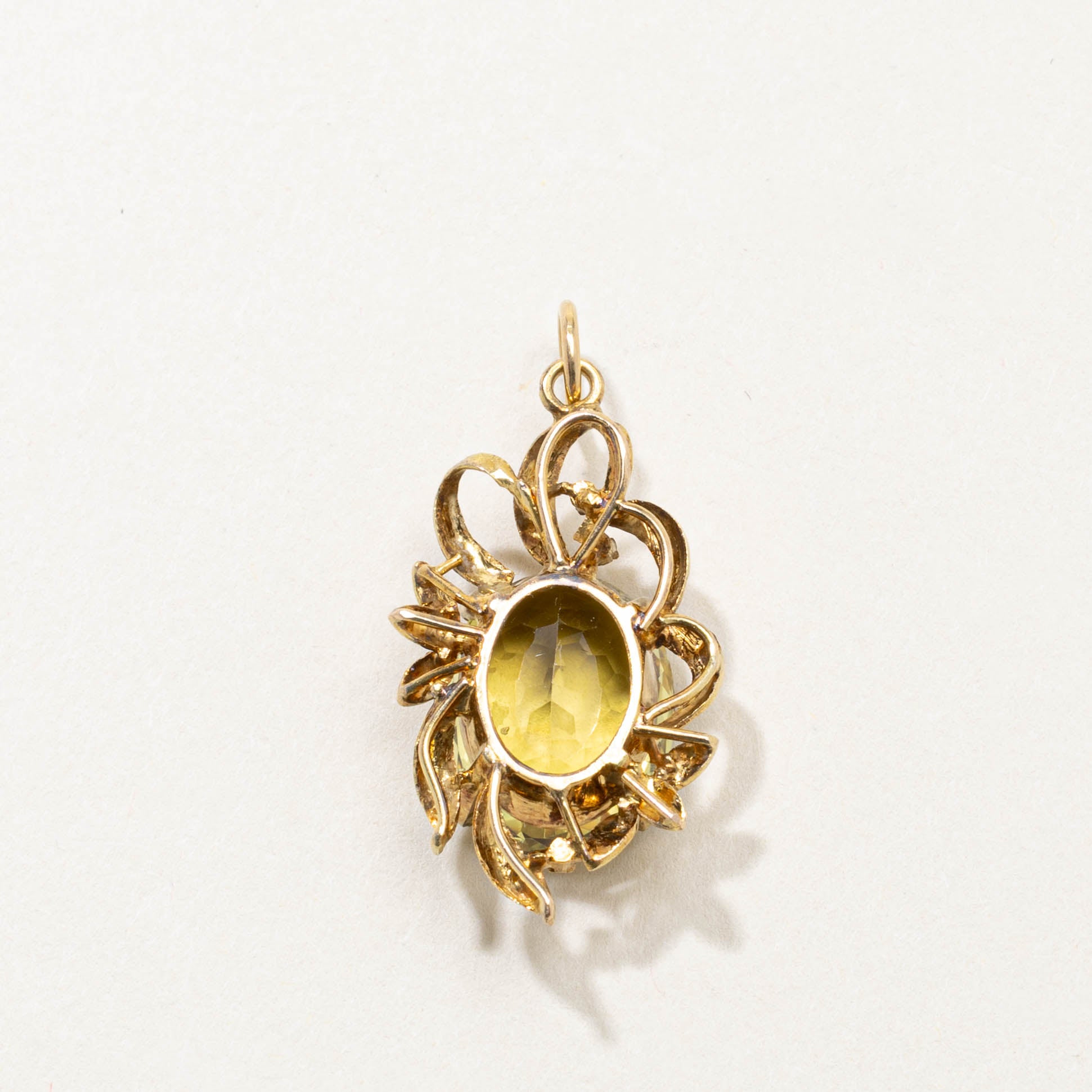 14k Oval Cut Citrine Openwork Floral Pendant | 8.00ct