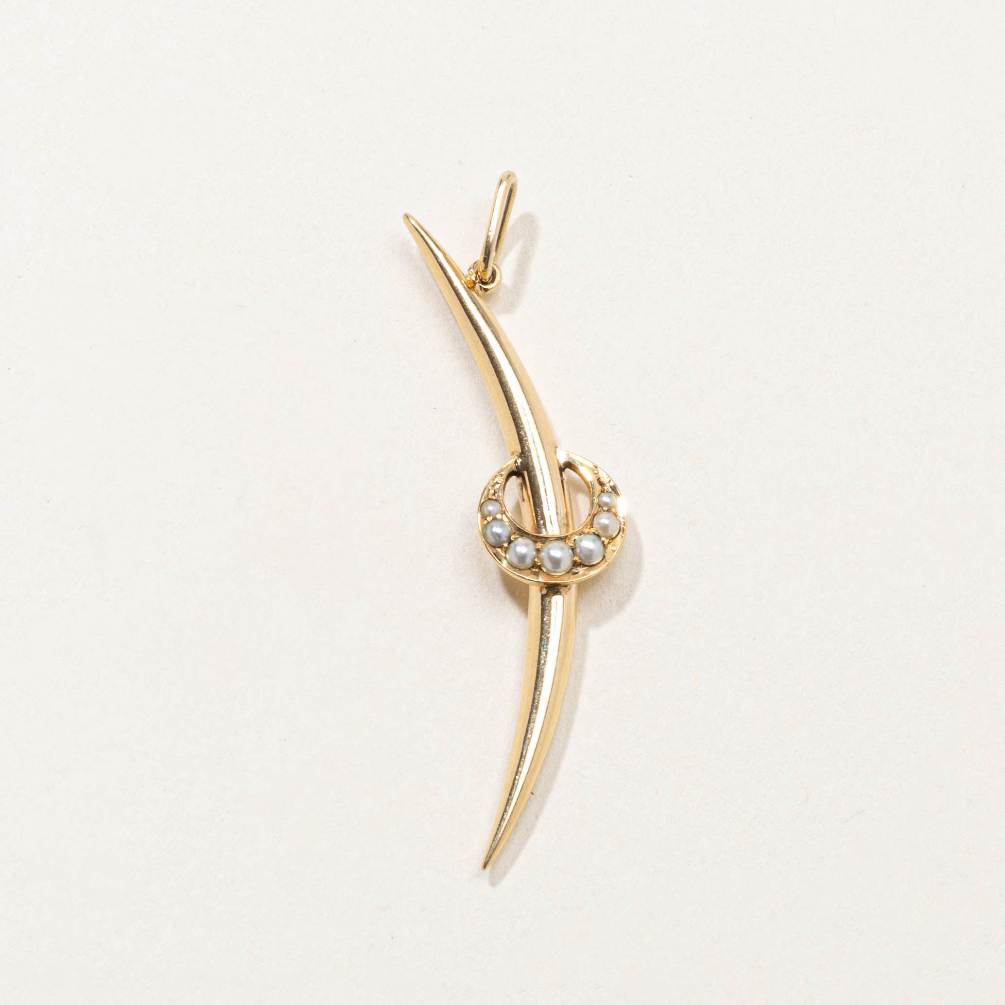 9k Seed Pearl Abstract Moon Pendant