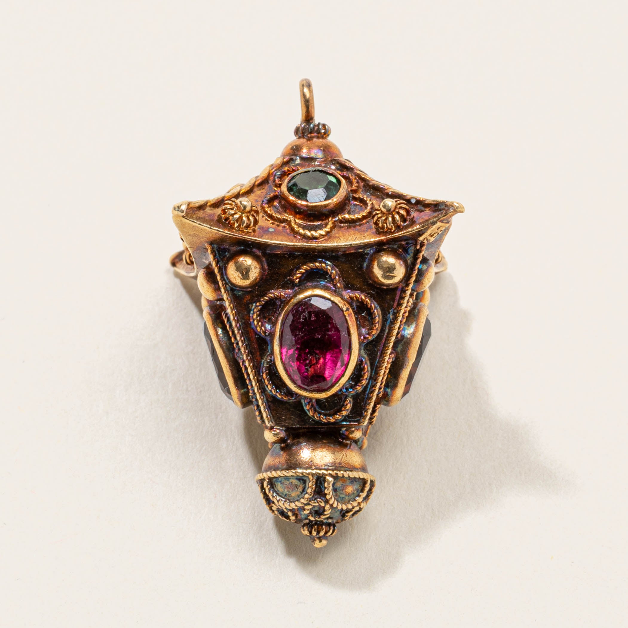 Vintage Italian Garnet & Tourmaline Street Lamp Pendant | 3.00ctw, 3.30ctw