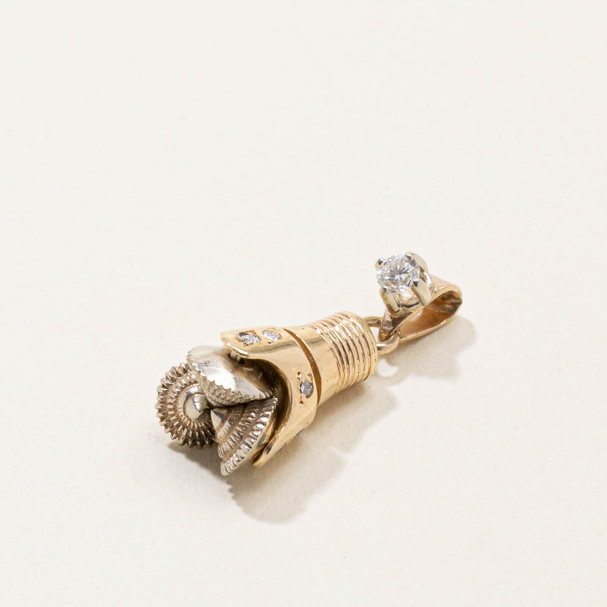 14k Diamond Tri Cone Drill Pendant | 0.25ctw