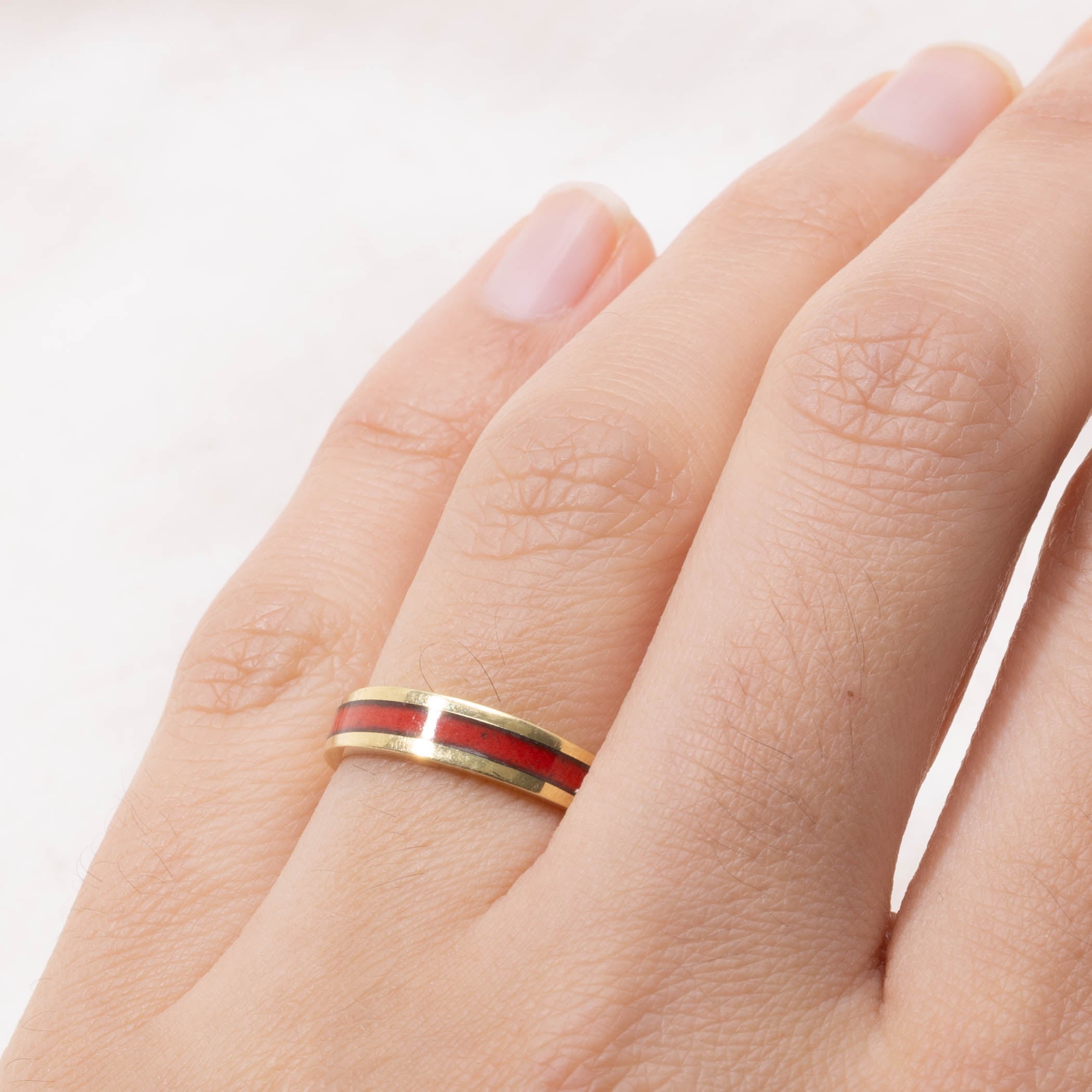 14k Semi Eternity Red Enamel Band | SZ 6