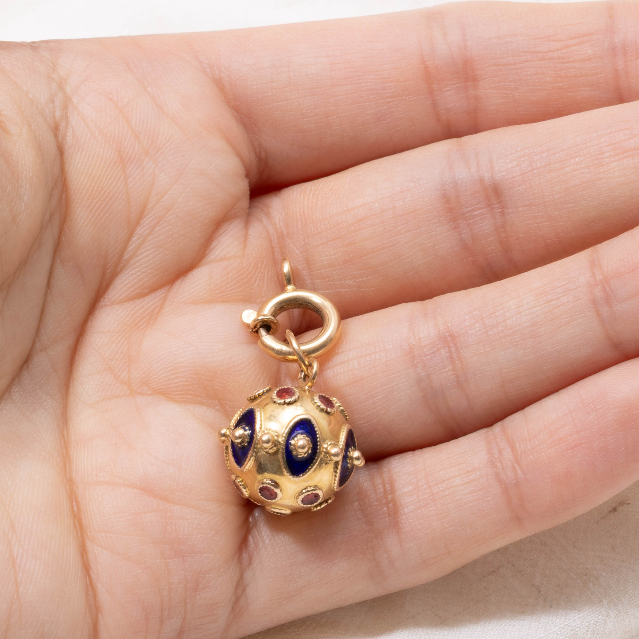 Vintage Portuguese Ornate Enamel Bauble Pendant