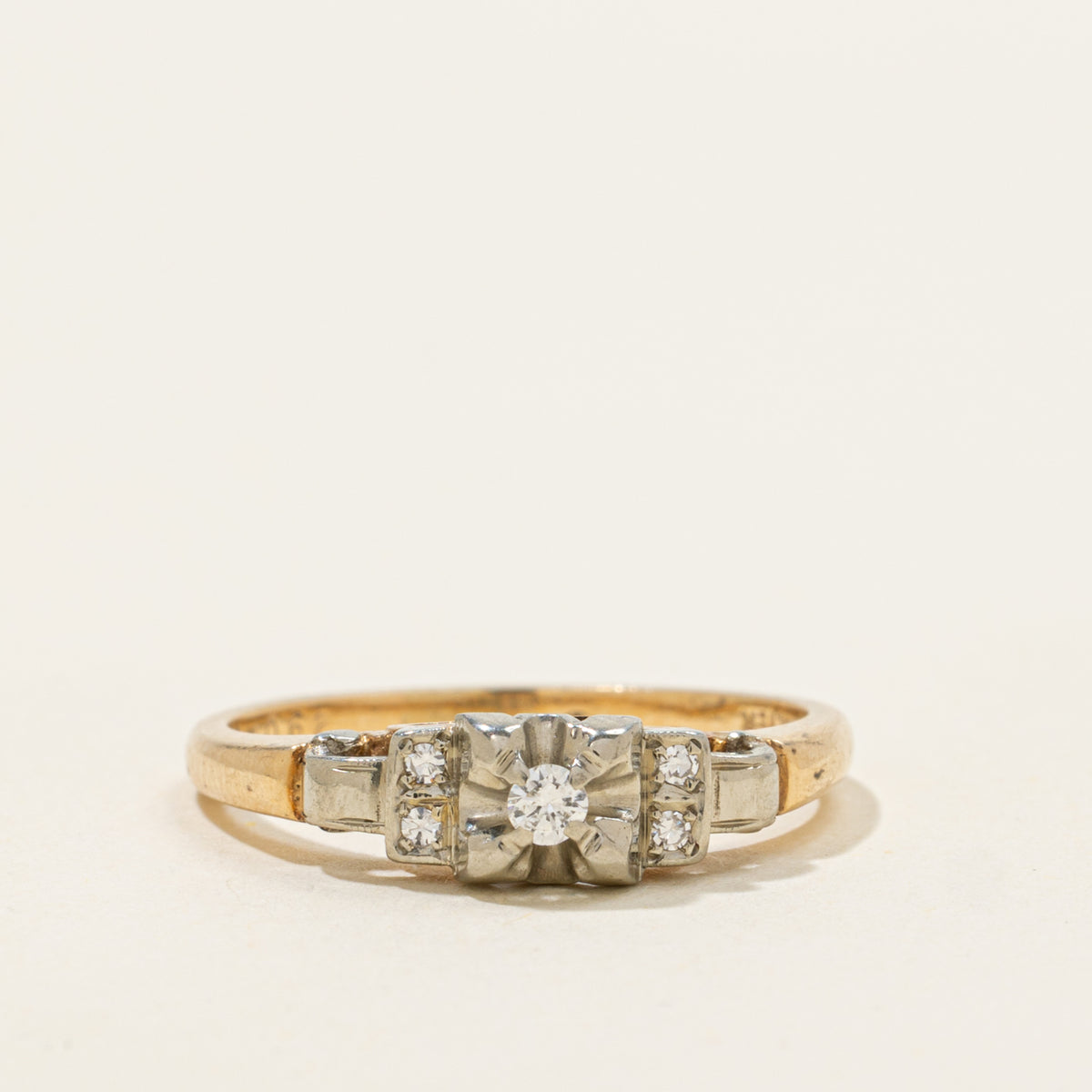 14k Two Tone Illusion Set Diamond Ring | SZ 7.5