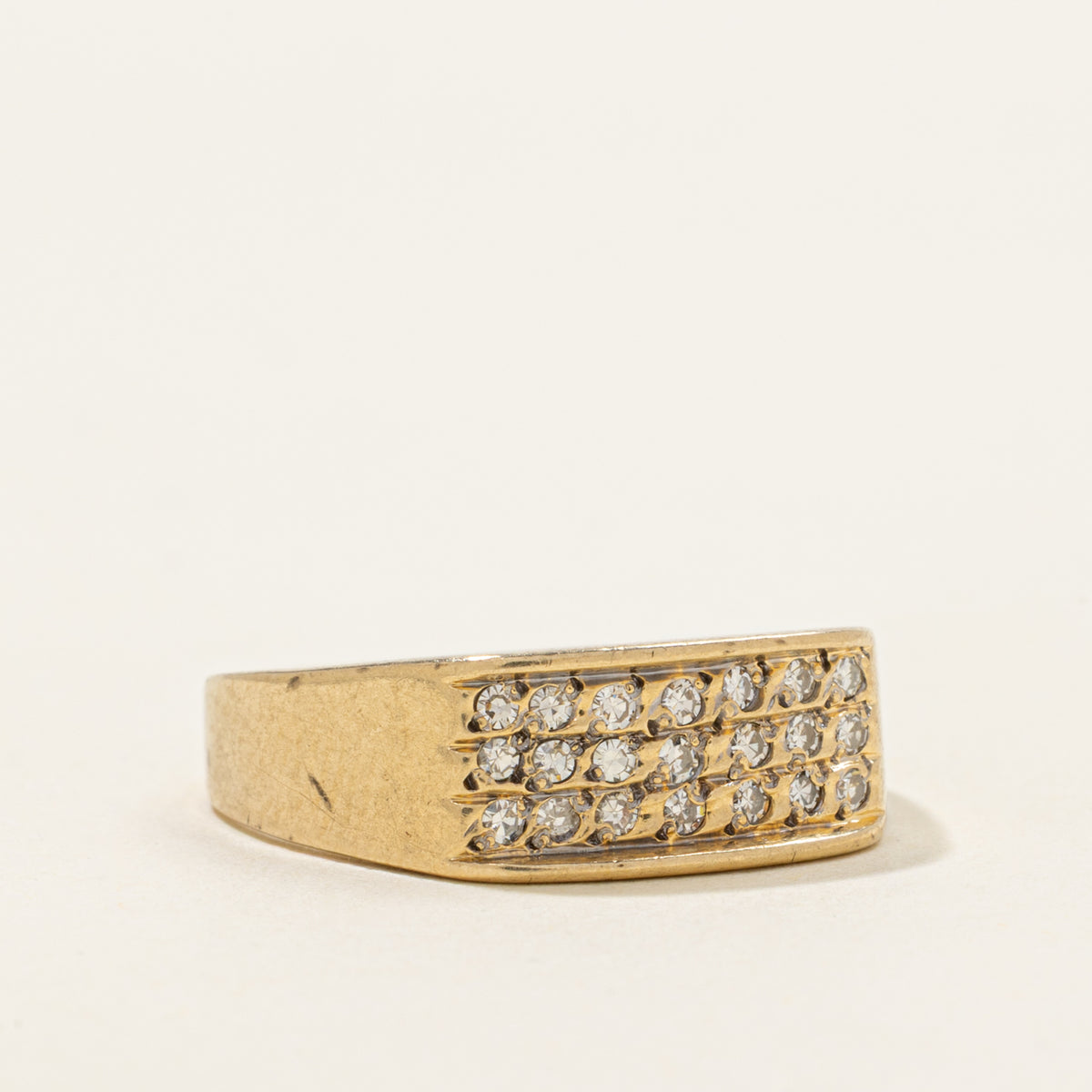 Pavé Set Diamond Grid Signet Ring | SZ 8