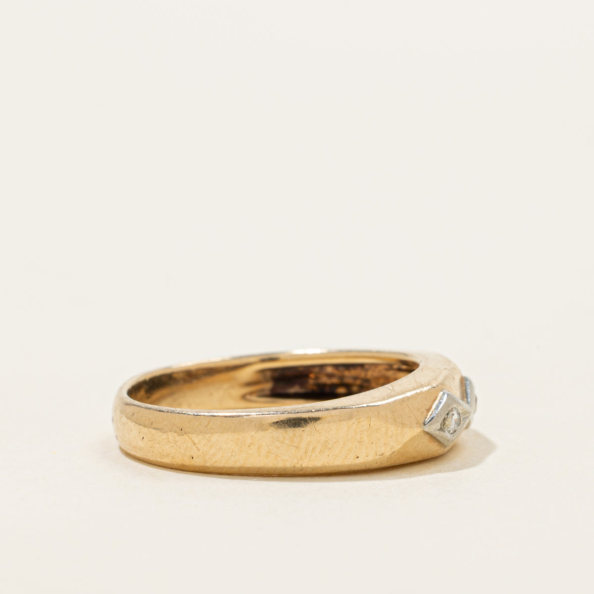 14k Three Stone Diamond Geometric Band | SZ 7.75