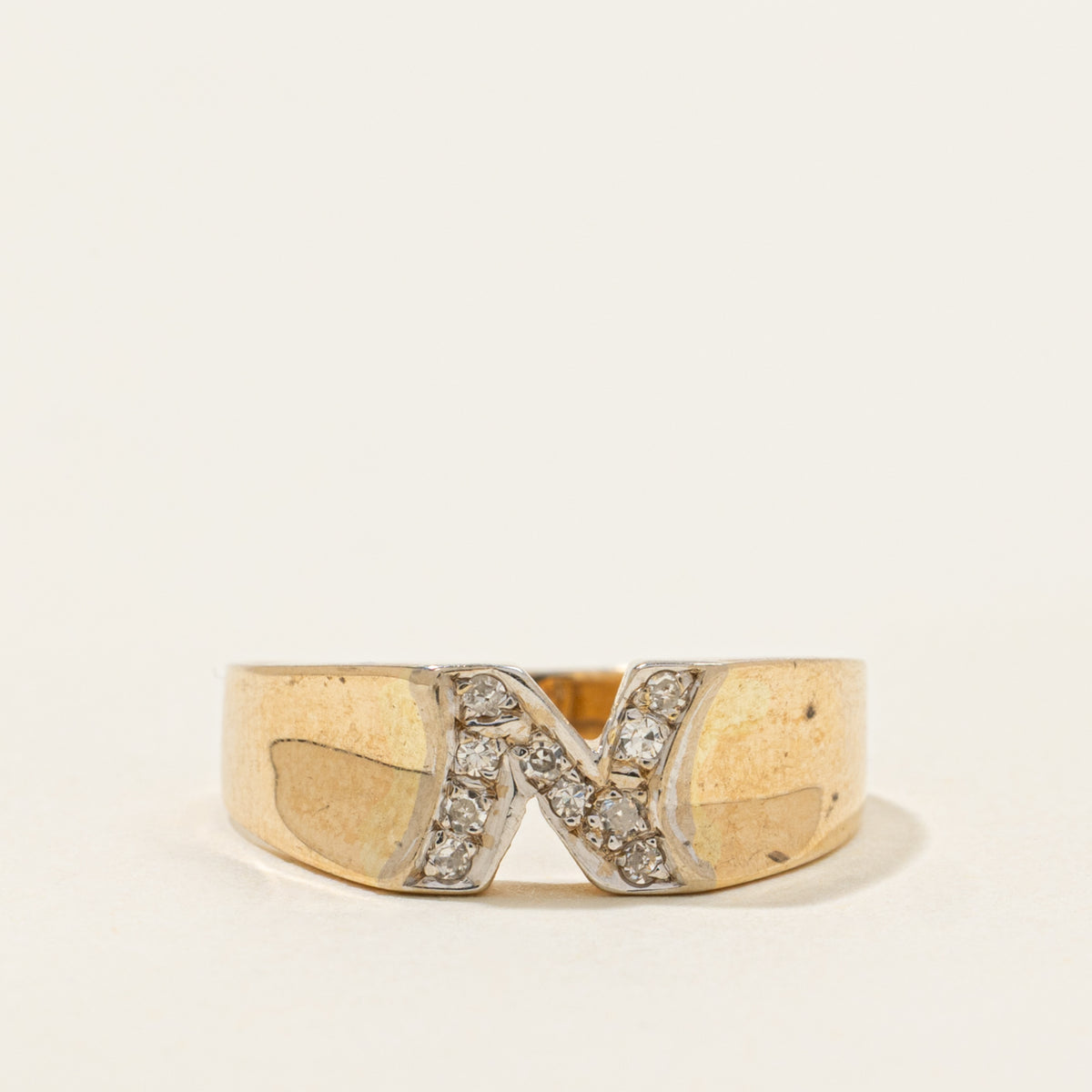 14k Diamond "N" Initial Signet Ring | SZ 6.75