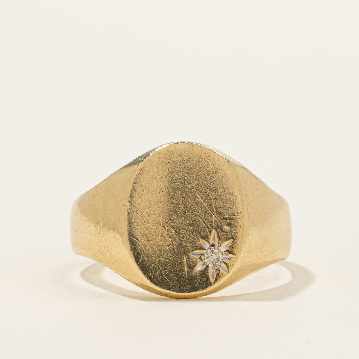 10k Star Set Diamond Oval Signet Ring | SZ 11.25