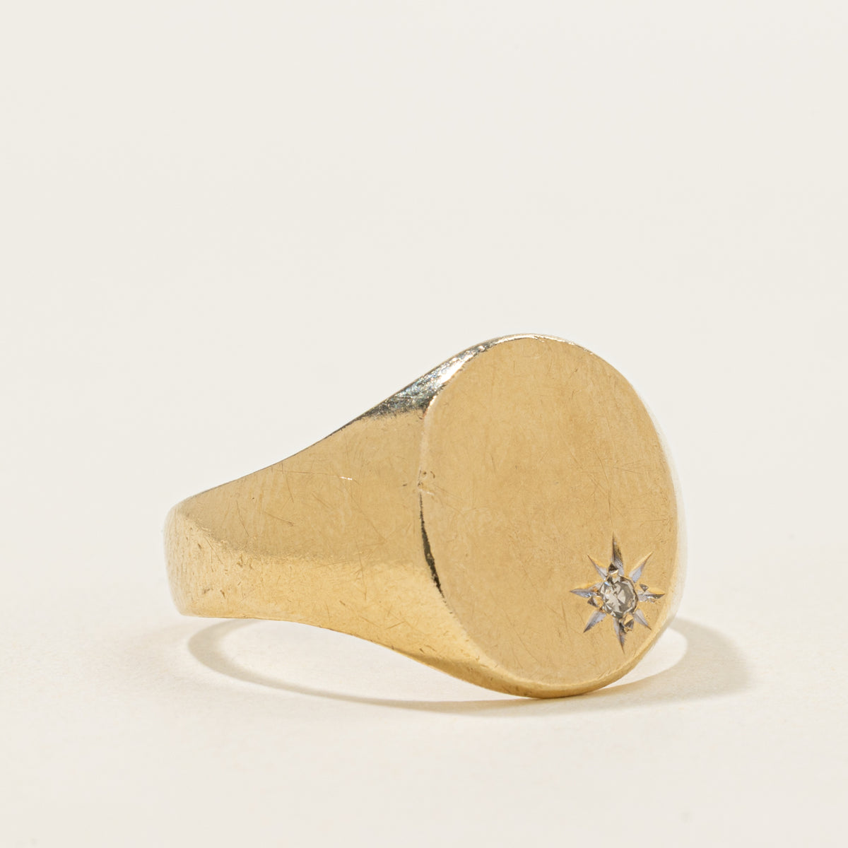 10k Star Set Diamond Oval Signet Ring | SZ 11.25
