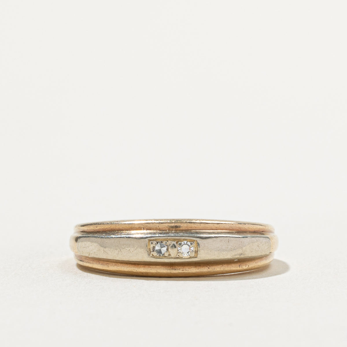 'Orange Blossom' Two Tone Two Stone Diamond Grooved Band | SZ 9.5