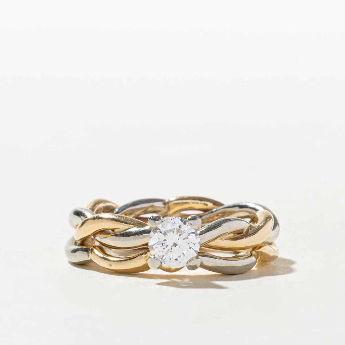 14k Two Tone Solitaire Diamond Woven Wedding Ring Set | 0.52ct SI2/I1 G | SZ 6