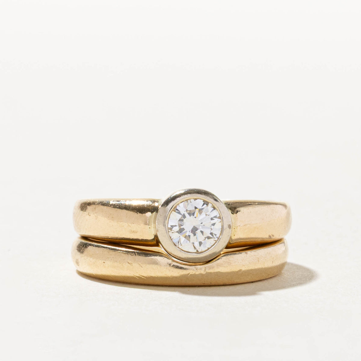 14k Bezel Set Solitaire Diamond Wedding Ring Set | 0.49ct VS2 G/H | SZ 6.25