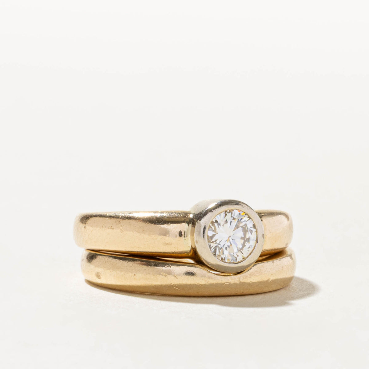 14k Bezel Set Solitaire Diamond Wedding Ring Set | 0.49ct VS2 G/H | SZ 6.25