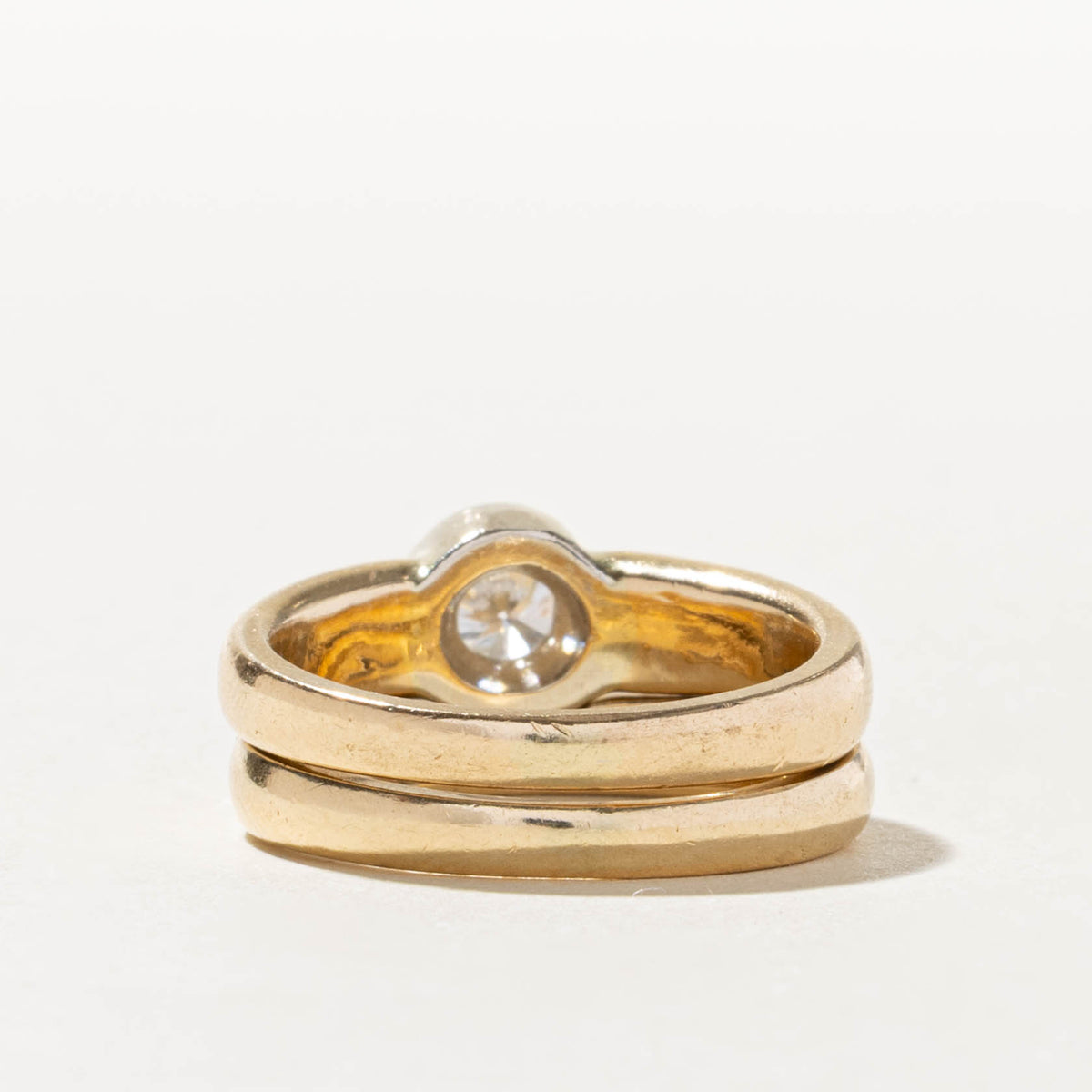 14k Bezel Set Solitaire Diamond Wedding Ring Set | 0.49ct VS2 G/H | SZ 6.25