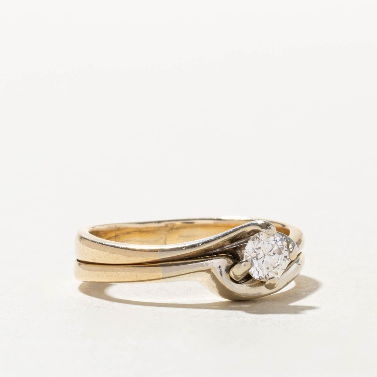 14k Solitaire Diamond Bypass Wedding Ring Set | 0.35ct I1 I | SZ 8.75