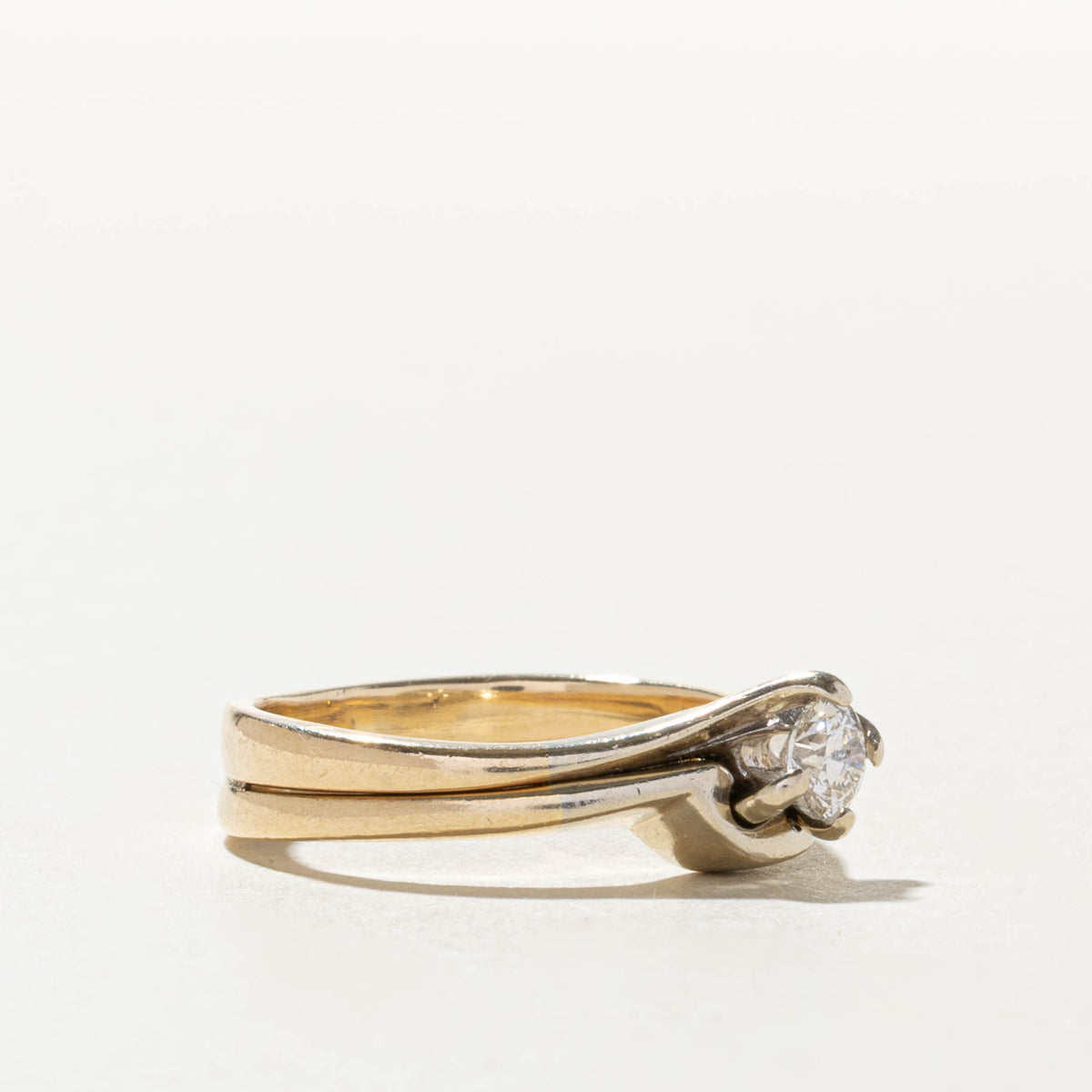 14k Solitaire Diamond Bypass Wedding Ring Set | 0.35ct I1 I | SZ 8.75